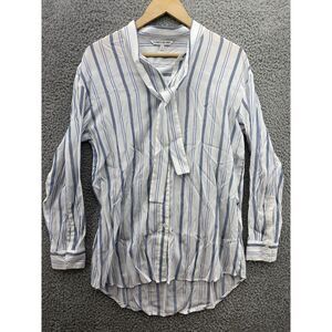 Elizabeth & James Blue/White Sailor Collared Button Down Blouse Top Shirt Size L